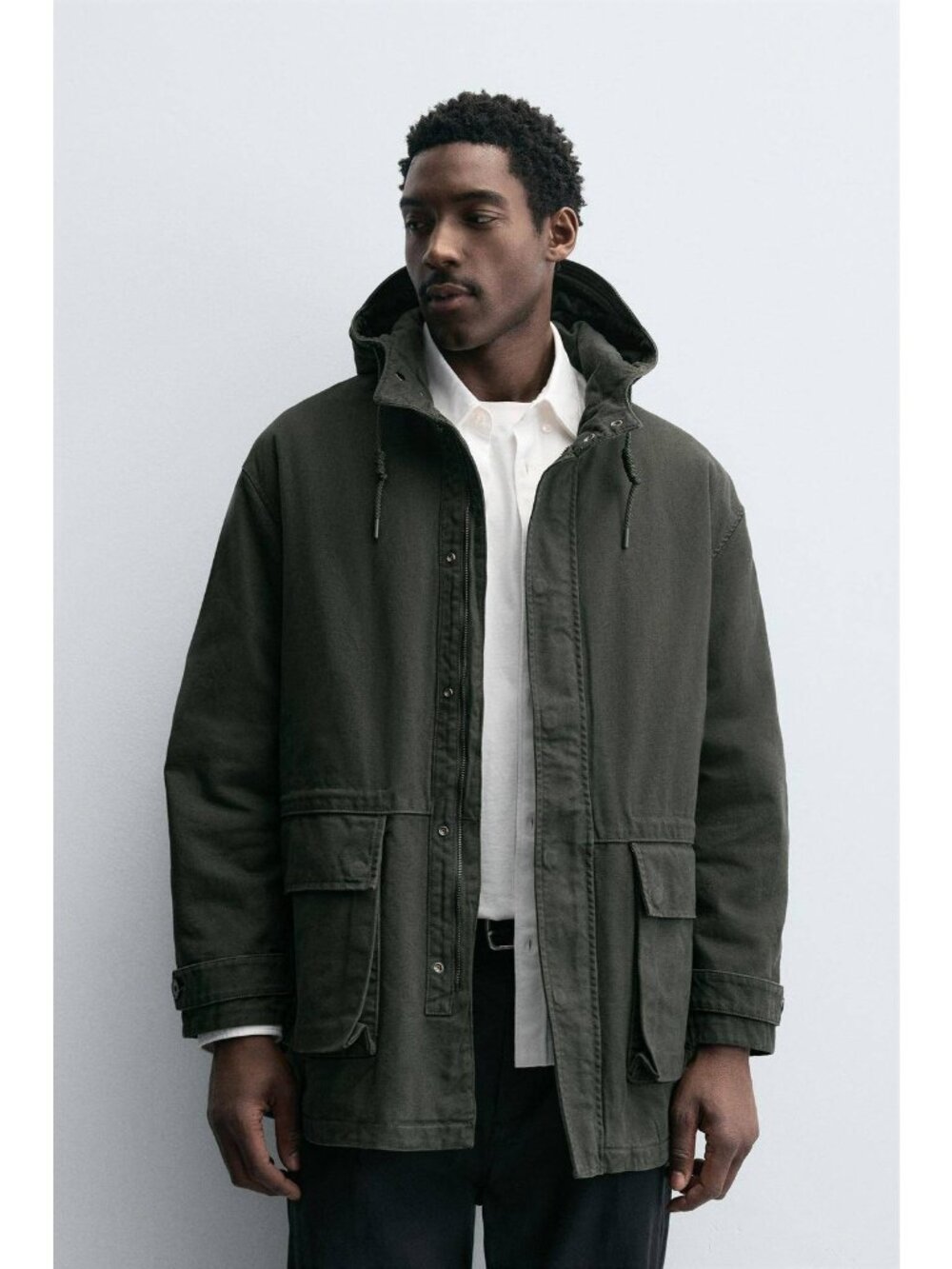 Zara Mens Parka Jacket XL Green relaxed fit Washed effect 4302/240 NWOT